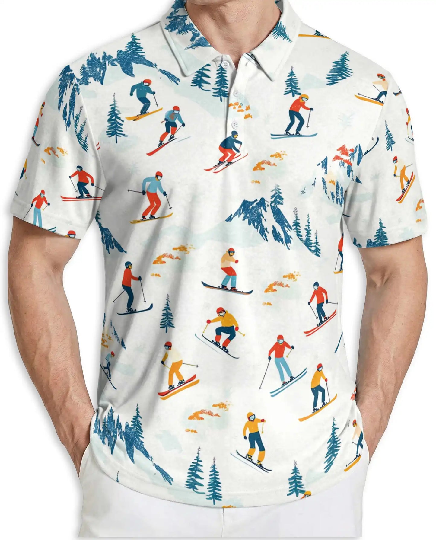 Skiing Polo Shirt for Men-Winter Alpine Mountain Ski Lover Shirt | Azhawaiian