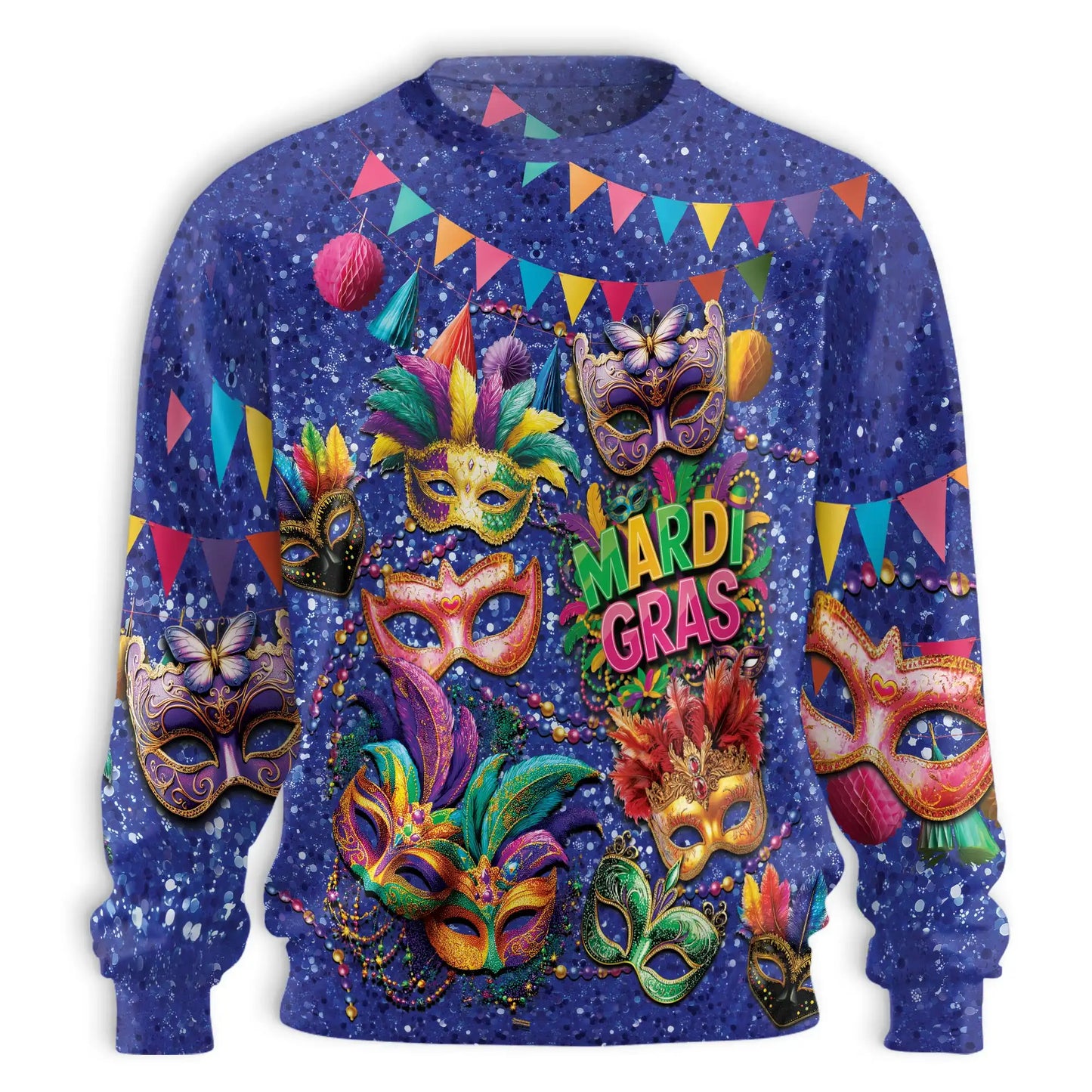 Colorful Mardi Gras Feathers and Beads Sweatshirt – Colorful Graphic 3D All Over Print Design