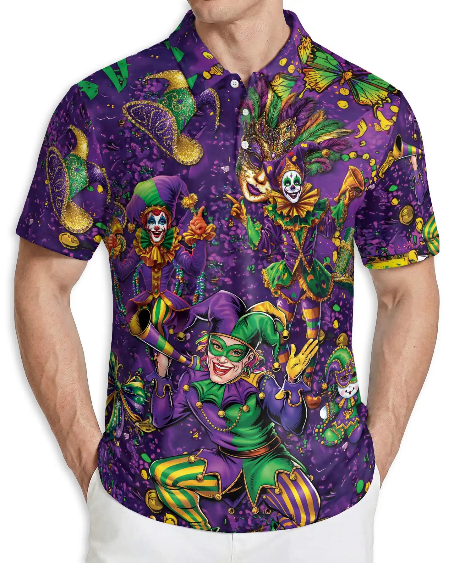 Mardi Gras Jester Hawaiian Polo Shirt | Azhawaiian