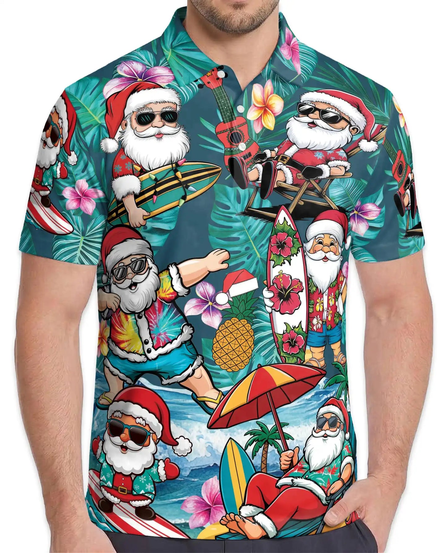 Tropical Santa Polo Shirt - Beach Christmas Surfing Holiday Design | Azhawaiian