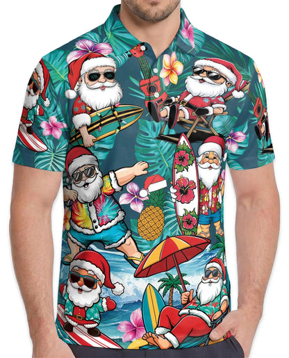 Tropical Santa Polo Shirt - Beach Christmas Surfing Holiday Design | Azhawaiian