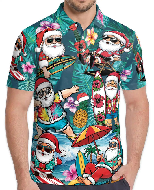 Tropical Santa Polo Shirt - Beach Christmas Surfing Holiday Design | Azhawaiian