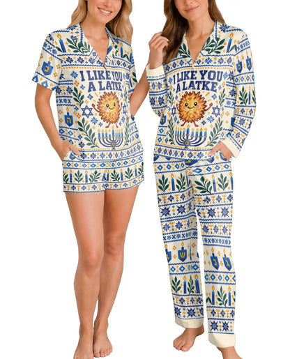 I Like You A Latke Hanukkah Pajama Set for Women – Cute Latke & Fair Isle Print