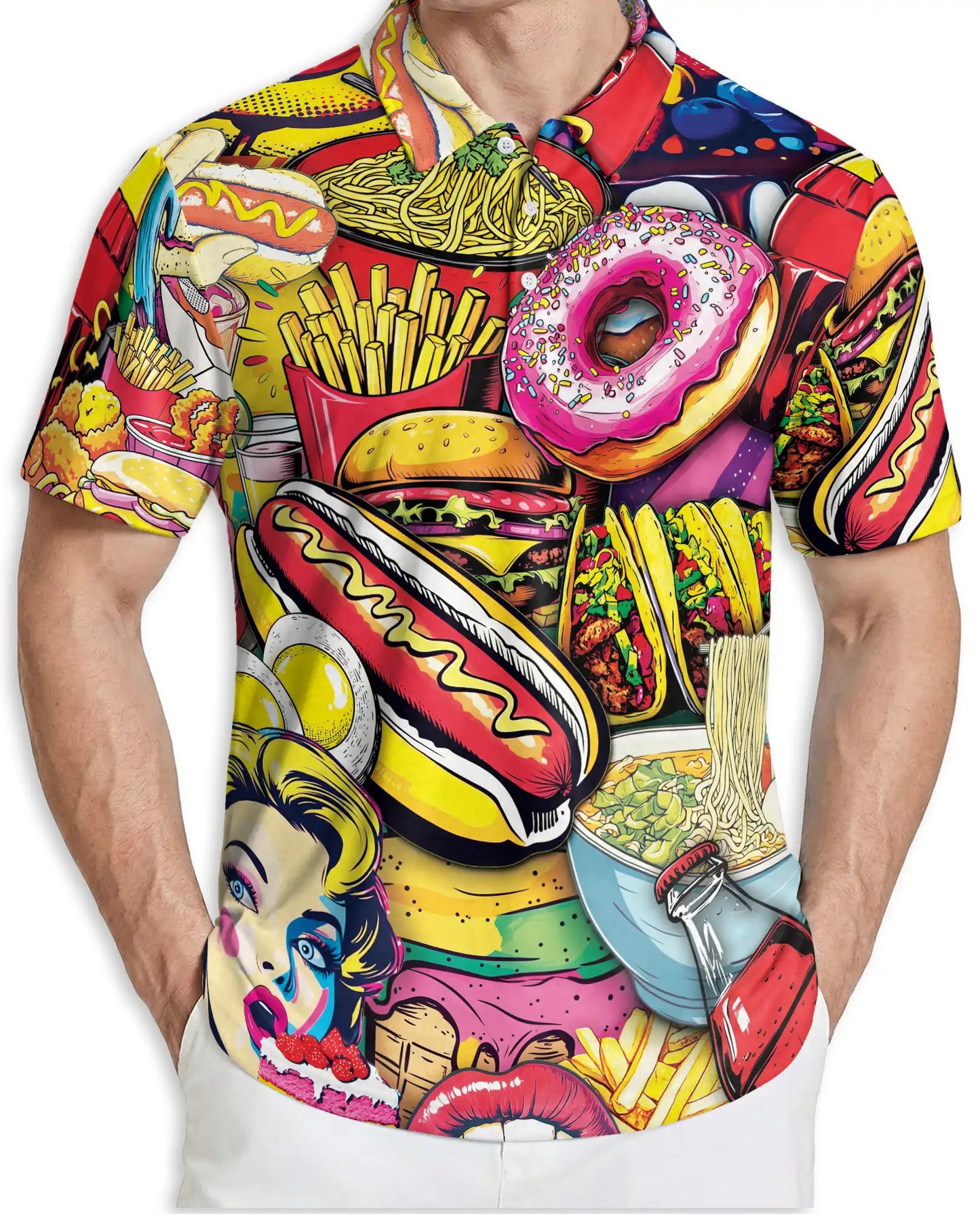 Fast Food Cartoon 3D Polo Shirt for Men | Azhawaiian
