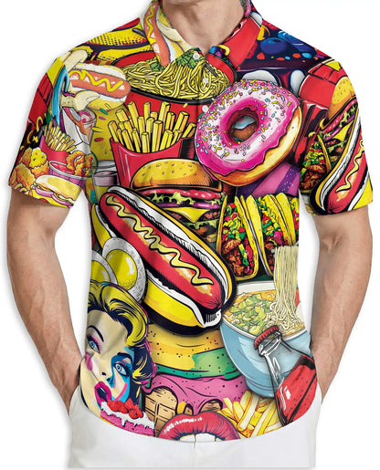 Fast Food Cartoon 3D Polo Shirt for Men | Azhawaiian