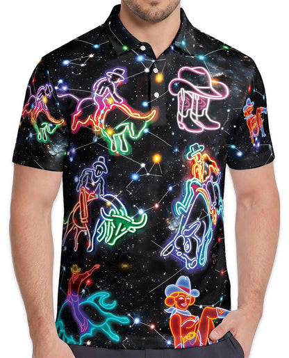 Neon Cowboy Constellation Polo Shirt-Western Galaxy Design | Azhawaiian