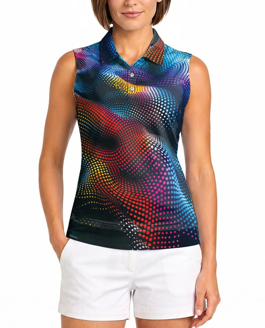 Dynamic Dots Sleeveless Polo Shirt for Women | Azhawaiian