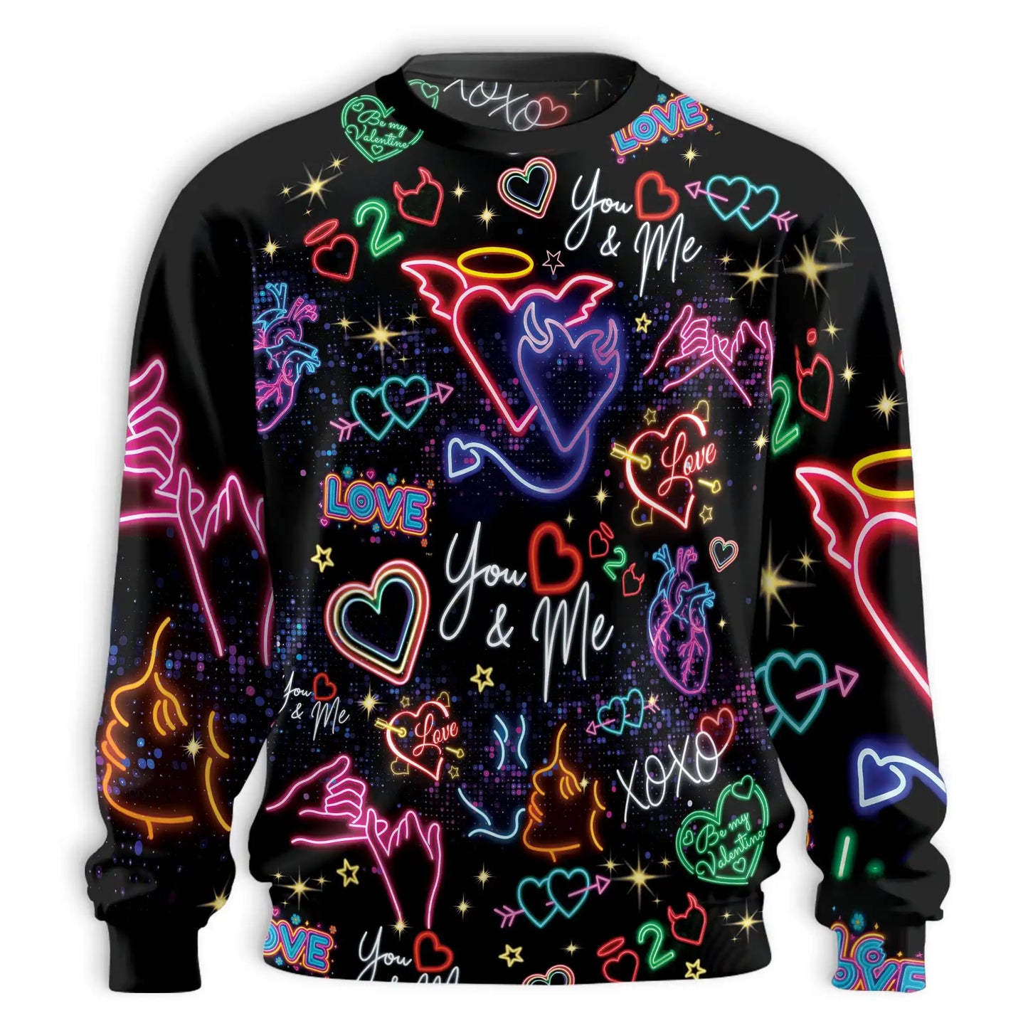 Neon Love Doodle Pattern Sweatshirt – Colorful Graphic 3D All Over Print Design