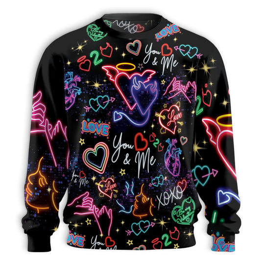Neon Love Doodle Pattern Sweatshirt – Colorful Graphic 3D All Over Print Design