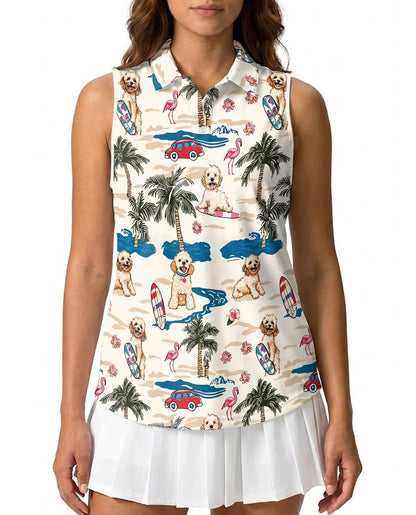 Goldendoodle Summer Beach Sleeveless Polo Shirt for Women | Azhawaiian