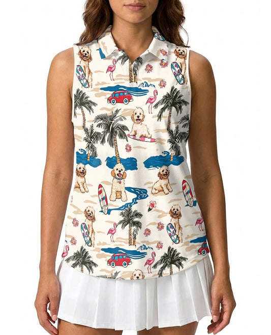 Goldendoodle Summer Beach Sleeveless Polo Shirt for Women | Azhawaiian