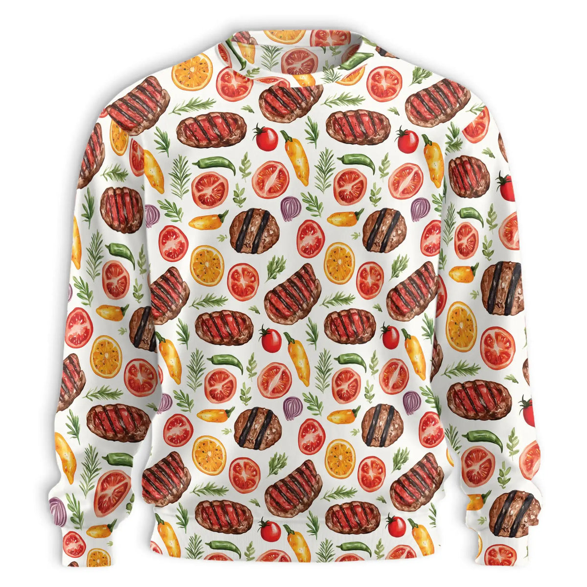 Grilled Steak and Vegetables Pattern Sweatshirt – Colorful Graphic 3D All Over Print Design