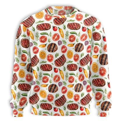 Grilled Steak and Vegetables Pattern Sweatshirt – Colorful Graphic 3D All Over Print Design
