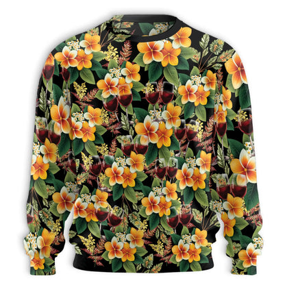 Plumeria and Wine Seamless Pattern Sweatshirt – Tropical 3D All Over Print Design
