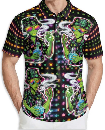 Funny Alien Neon 3D Polo Shirt for Men, Psychedelic Space Style | Azhawaiian