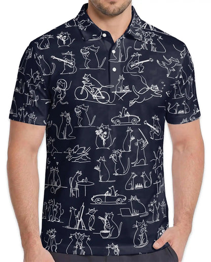 Funny Cat Doodle Polo Shirt - Whimsical Feline Sketch Style | Azhawaiian