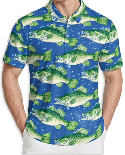 Largemouth Bass Fish Polo Shirt for Men- Angler Fish Pattern | Azhawaiian