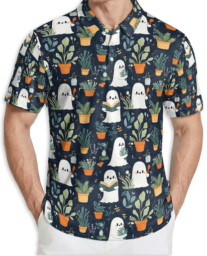Cute Ghost Plant 3D Polo Shirt for Men, Funny Spooky Botanical Style | Azhawaiian