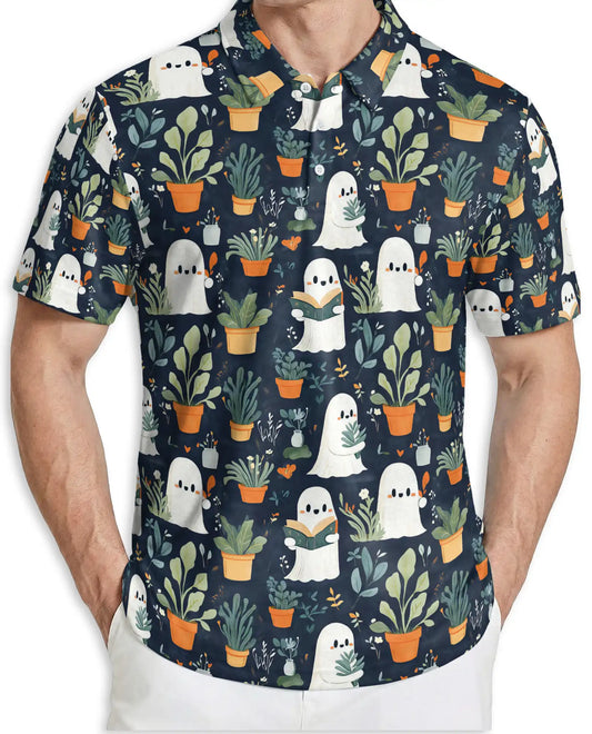 Cute Ghost Plant 3D Polo Shirt for Men, Funny Spooky Botanical Style | Azhawaiian