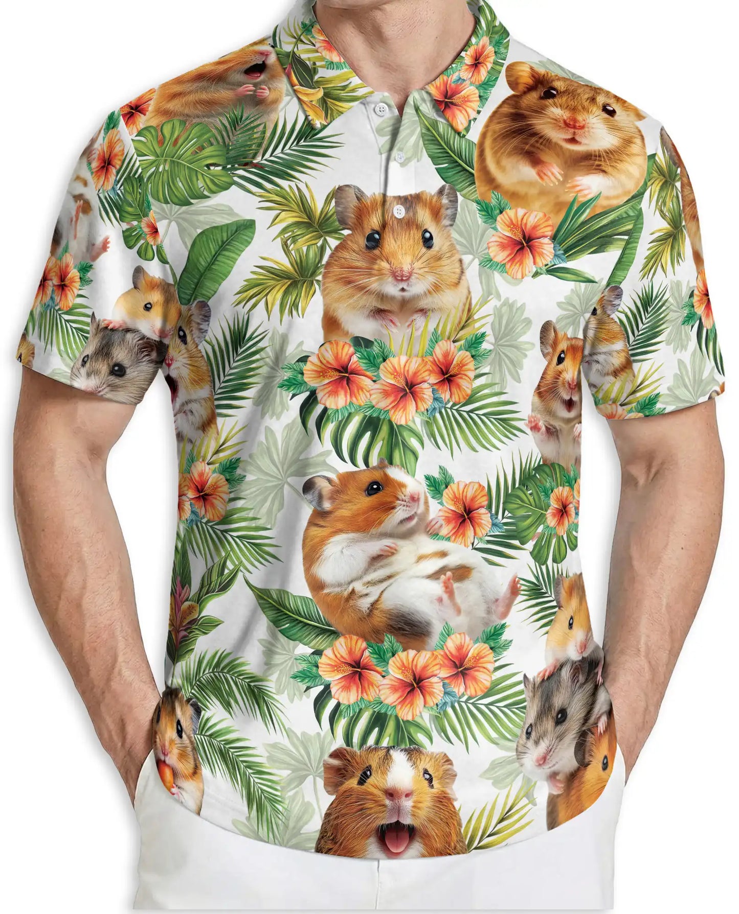 Hamster Polo Shirt, Tropical Hibiscus Pet Print | Azhawaiian
