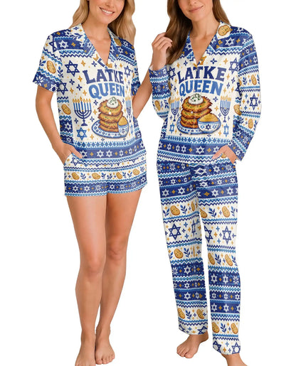 Latke Queen Hanukkah Pajama Set for Women – Potato Pancakes & Fair Isle Print