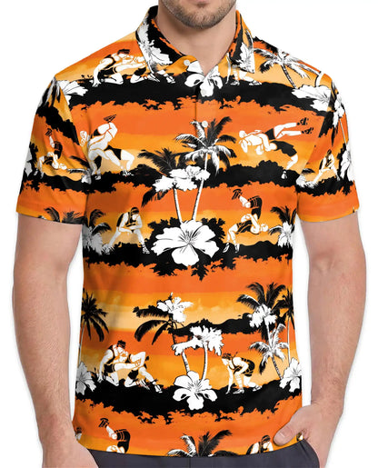 Beach Volleyball Polo Shirt - Tropical Sunset Island Style | Azhawaiian