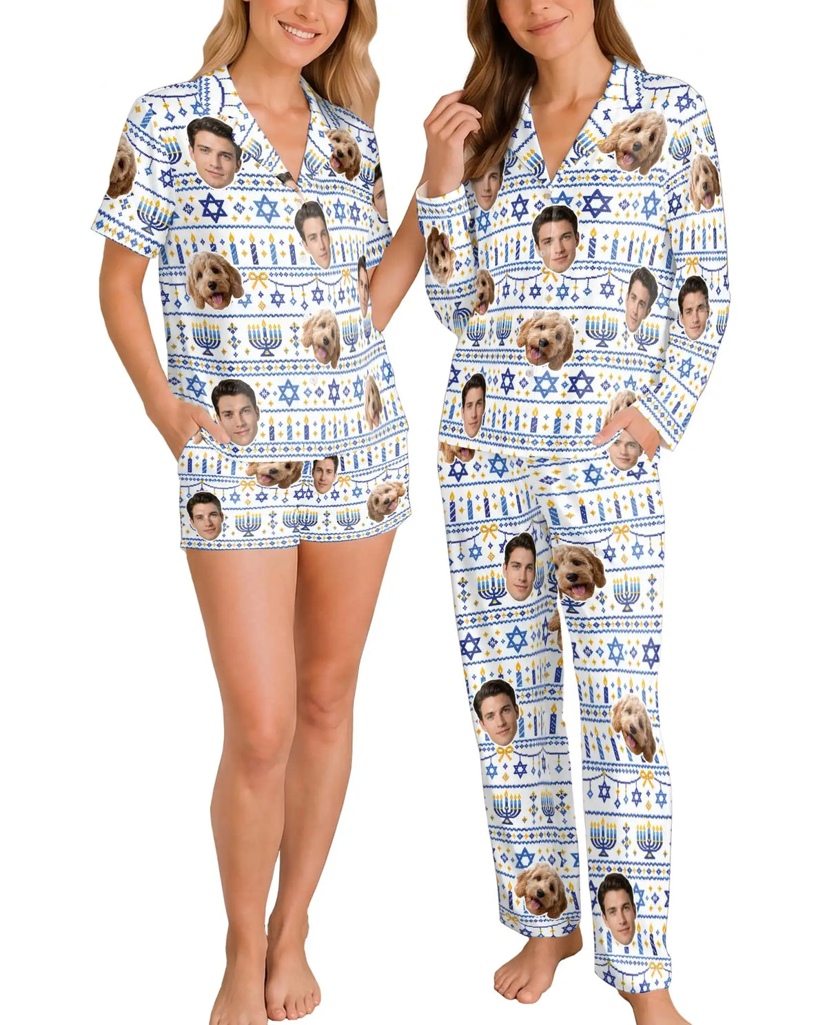 Personalized Hanukkah Face Pajama Set for Women – Custom Pet & Family Photo Print