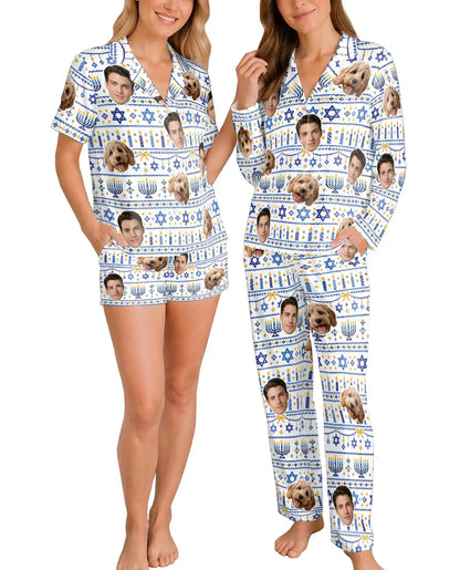 Personalized Hanukkah Face Pajama Set for Women – Custom Pet & Family Photo Print