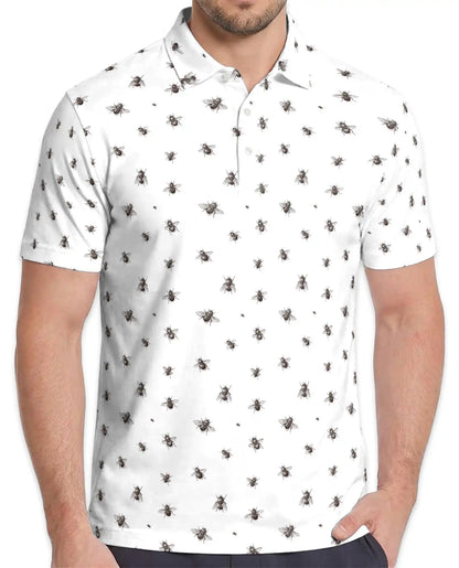 Bee Polo Shirt - Minimalist Honey Bee Pattern Nature Style | Azhawaiian