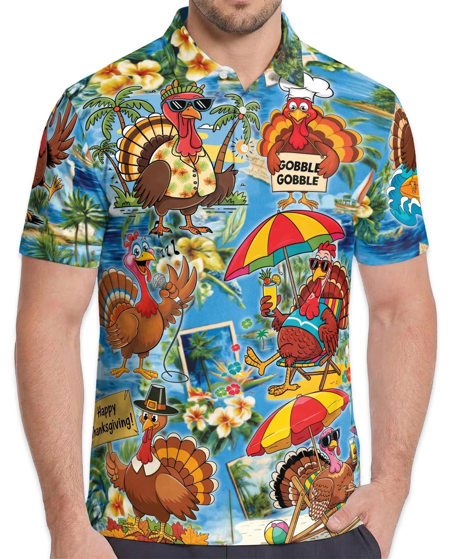Thanksgiving Turkey Polo Shirt for Men, Fall Holiday Style | Azhawaiian