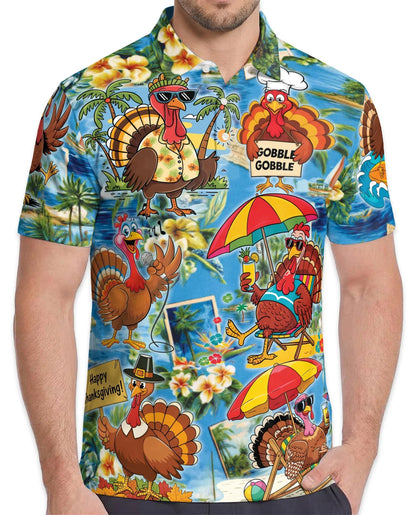 Thanksgiving Turkey Polo Shirt for Men, Fall Holiday Style | Azhawaiian