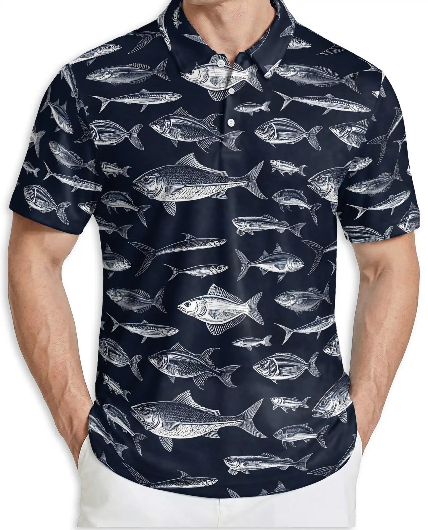 Vintage Fish Species Polo Shirt for Men- Fish Pattern Angler | Azhawaiian