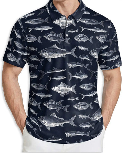 Vintage Fish Species Polo Shirt for Men- Fish Pattern Angler | Azhawaiian