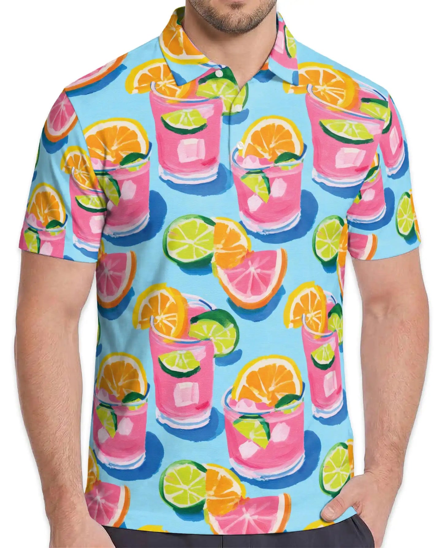 Citrus Cocktail Polo Shirt for Men, Summer Party Style | Azhawaiian
