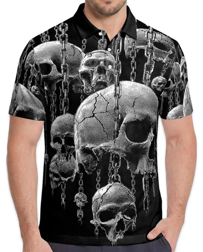 Skull Chain Gothic Polo Shirt - Dark Horror Metal Style | Azhawaiian