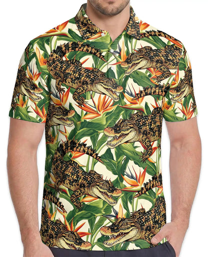 Alligator Tropical Polo Shirt - Crocodile Hawaiian Wildlife Design | Azhawaiian