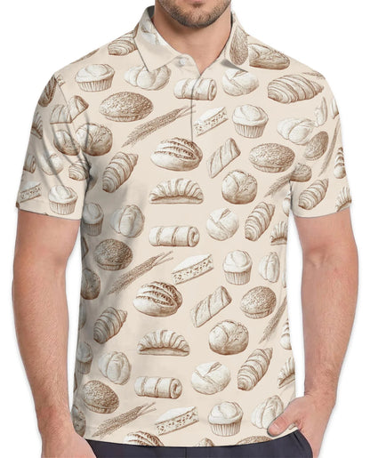 Bread Pattern Polo Shirt for Men, Funny Food Lover Style | Azhawaiian