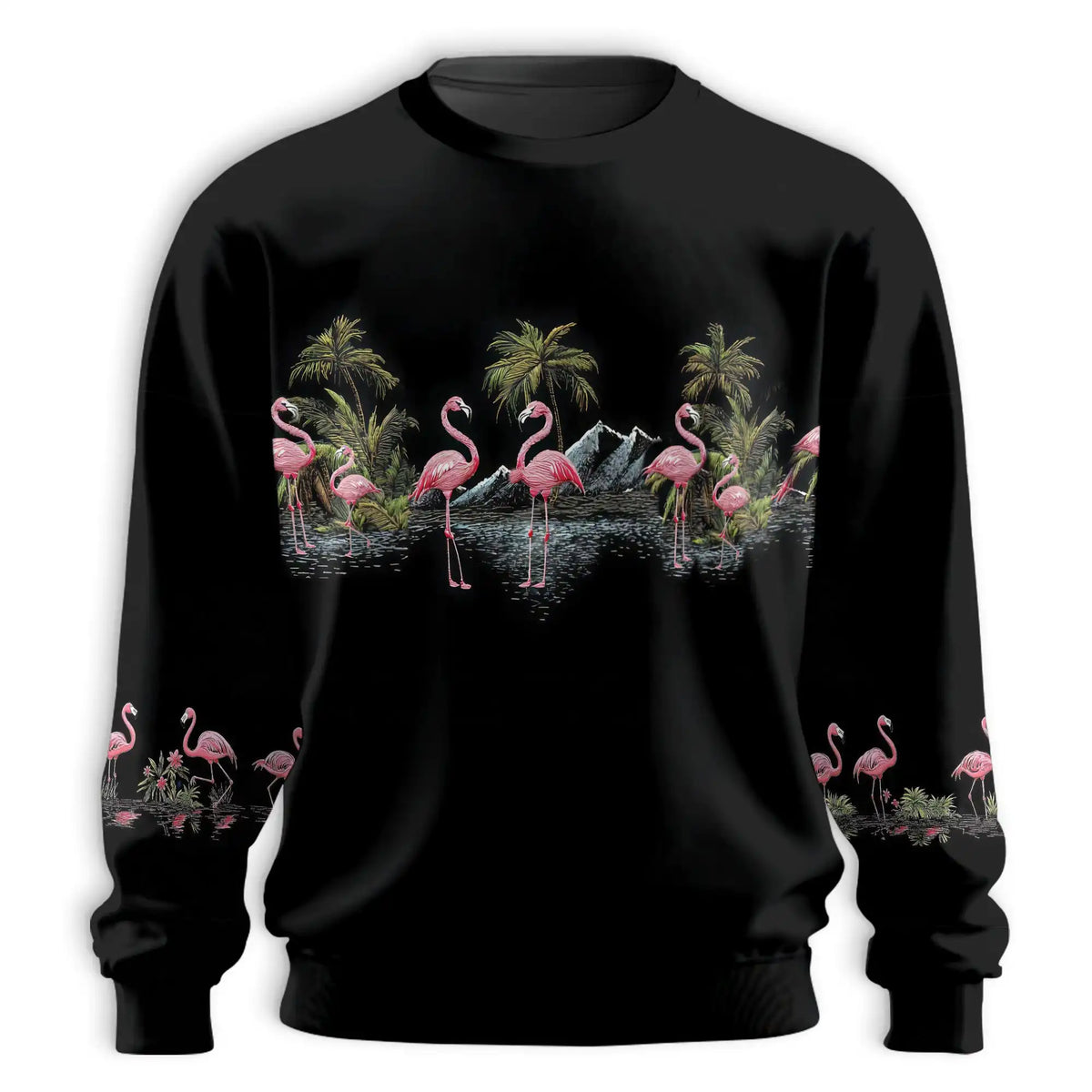 Flamingo Black Sweatshirt – Tropical 3D All Over Print Design