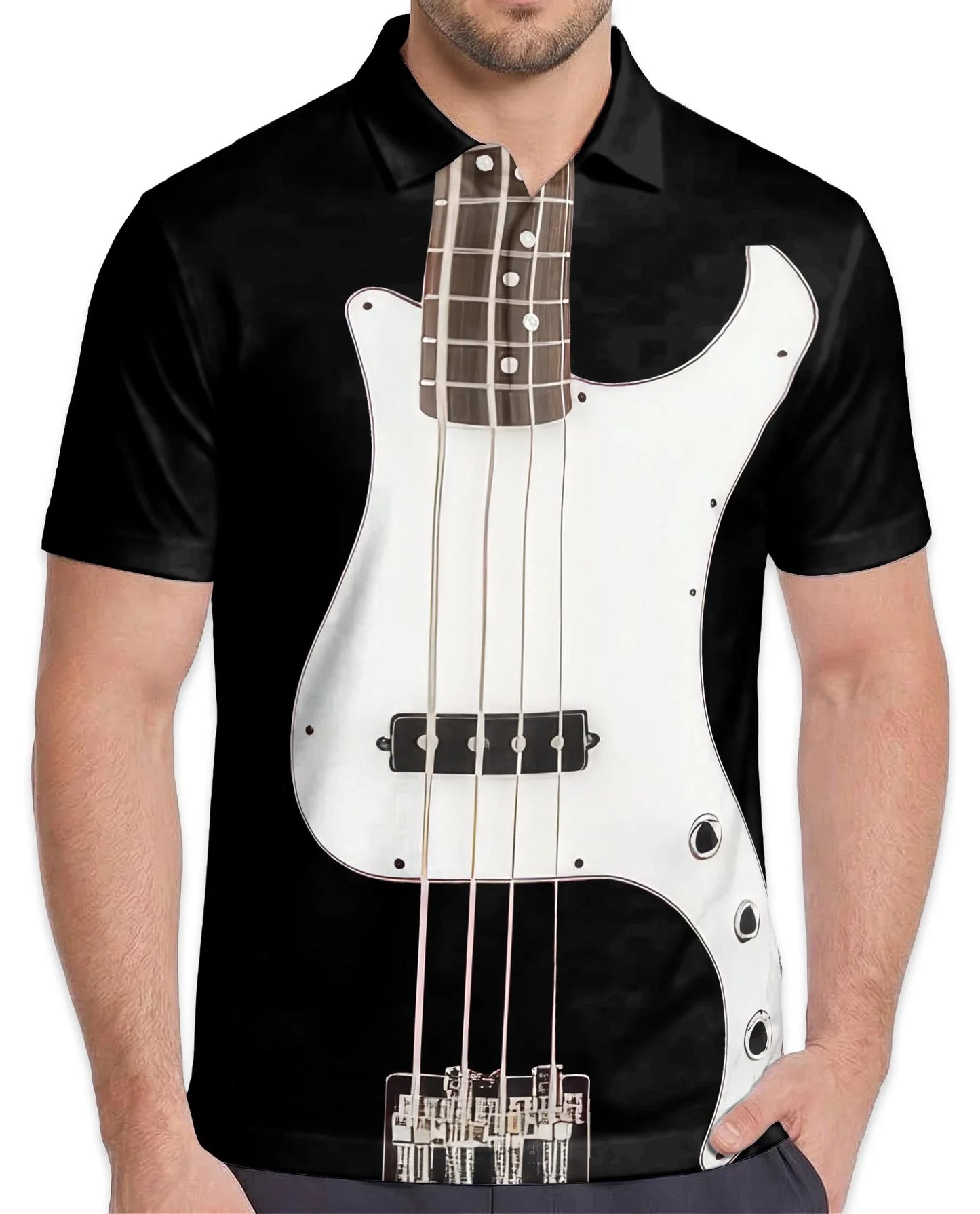 Bass Guitar Polo Shirt for Men, Rock Music Style Design | Azhawaiian