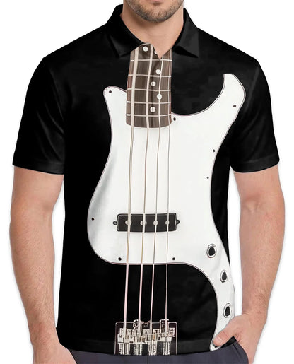 Bass Guitar Polo Shirt for Men, Rock Music Style Design | Azhawaiian