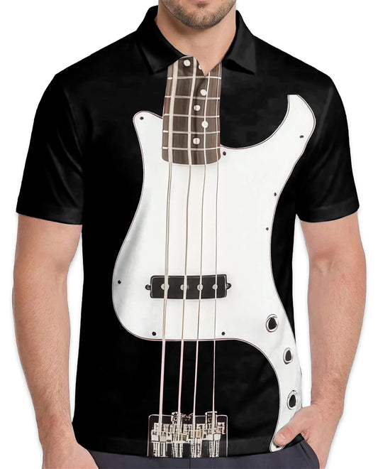 Bass Guitar Polo Shirt for Men, Rock Music Style Design | Azhawaiian