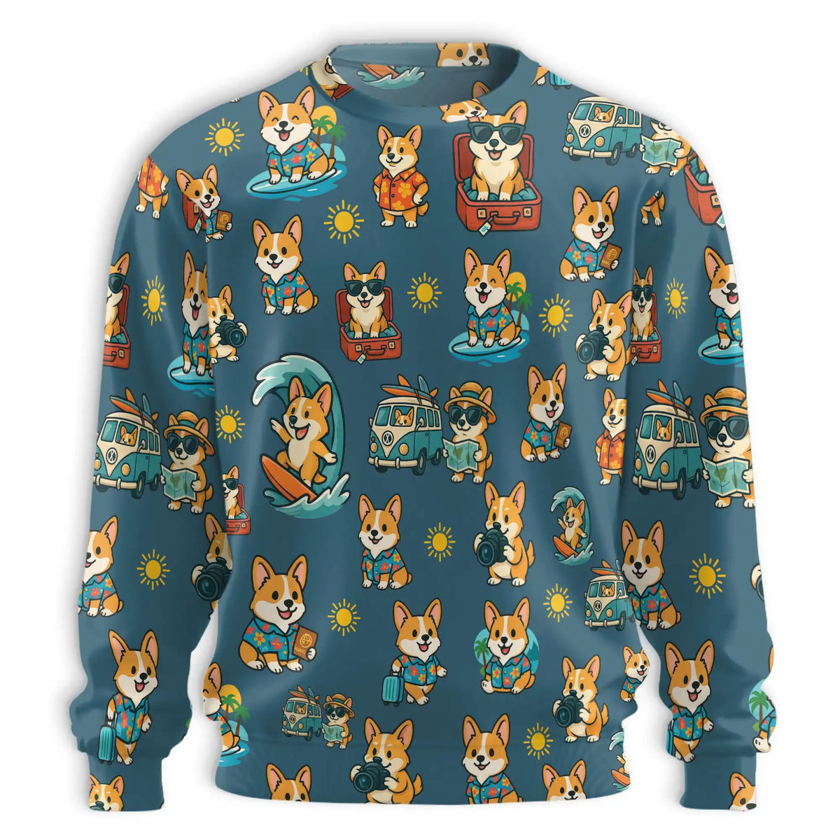 Summer Corgi Sweatshirt – Tropical 3D All Over Print Design