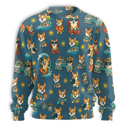 Summer Corgi Sweatshirt – Tropical 3D All Over Print Design