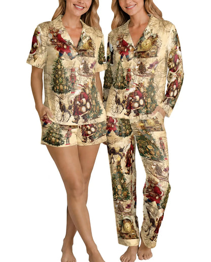 Steampunk Santa Christmas Pajama Set for Women – Vintage Clockwork Print