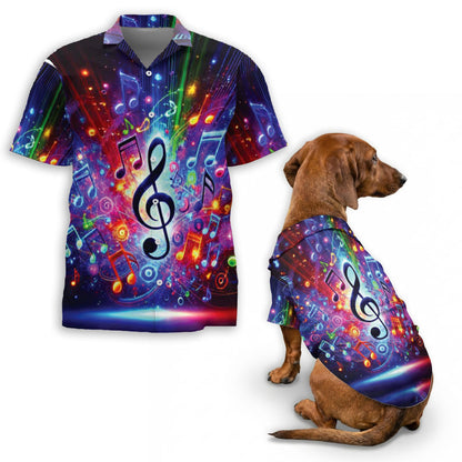 Colorful Musical Note Matching Dog Owner Hawaiian Shirts, Funny Pet Aloha Shirt for Beach Vacation - Azhawaiian