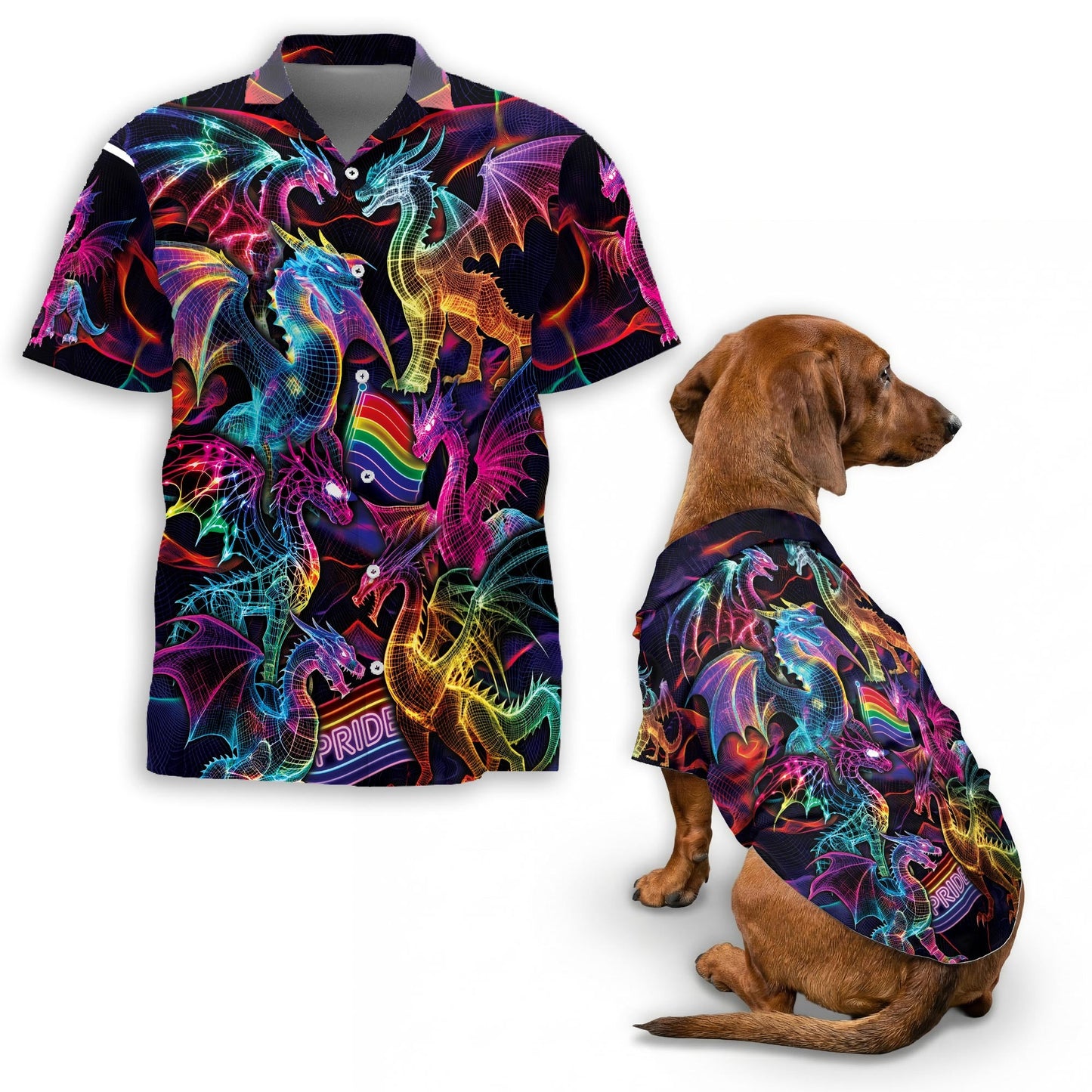 Pride Dragon Matching Dog Owner Hawaiian Shirts, Funny Pet Aloha Shirt for Beach Vacation - Azhawaiian
