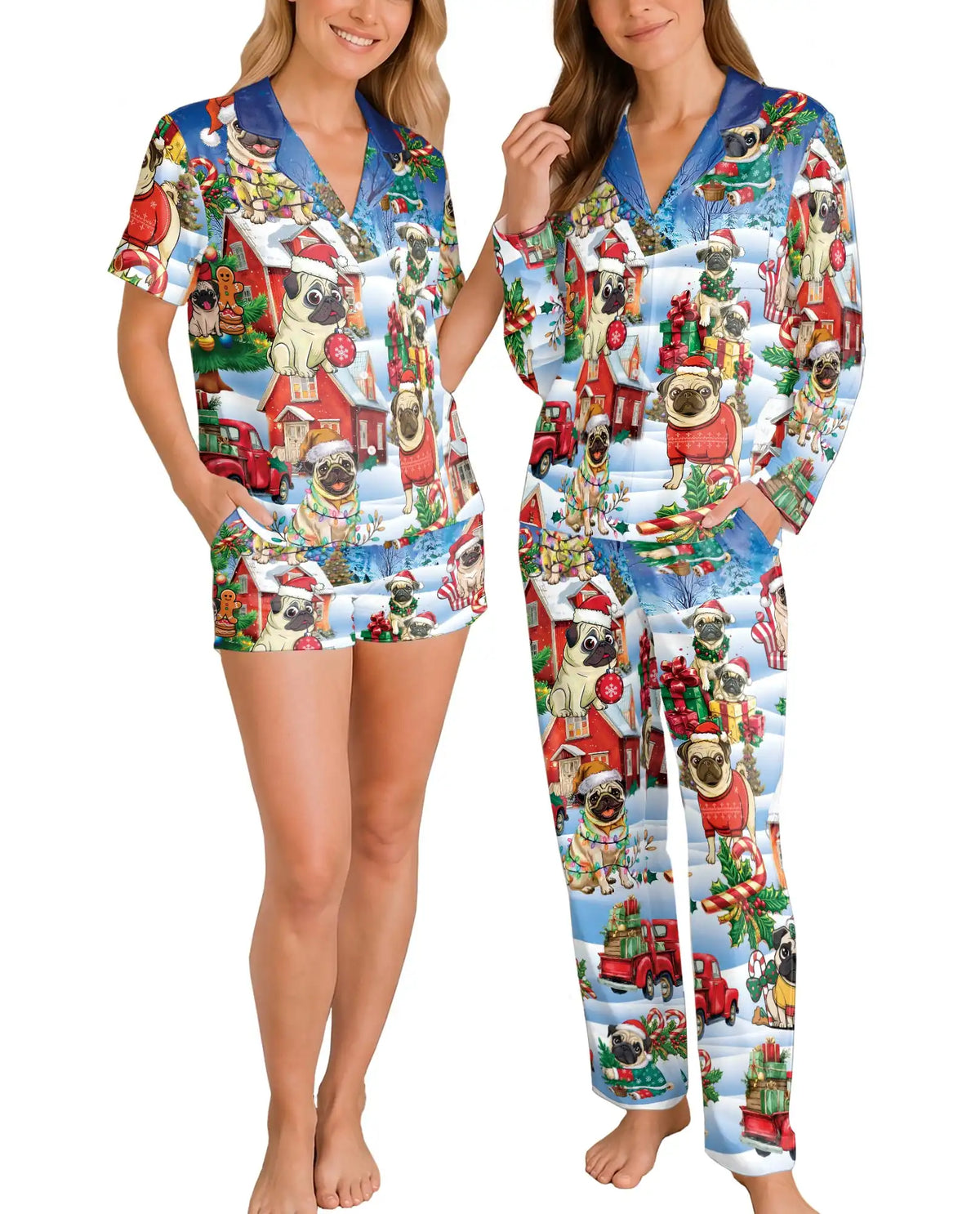 Christmas Pug Pajama Set for Women – Cute Holiday Dog Print