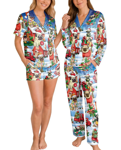 Christmas Pug Pajama Set for Women – Cute Holiday Dog Print