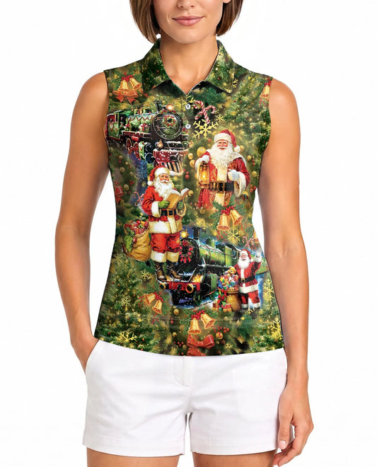 Vintage Santa Claus Sleeveless Polo Shirt for Women | Azhawaiian