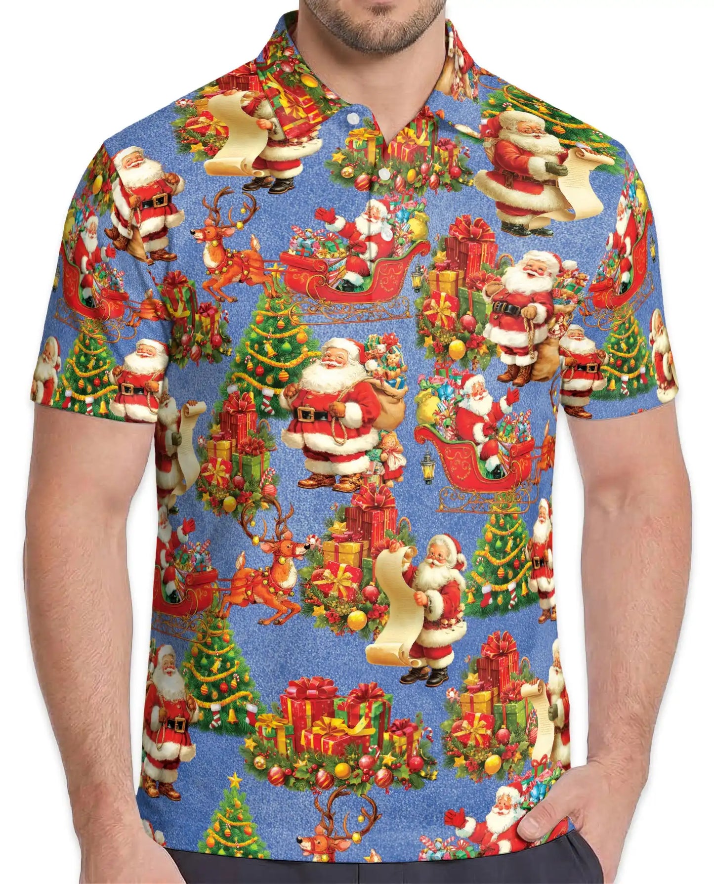 Santa Christmas Polo Shirt, Holiday Gift Print | Azhawaiian